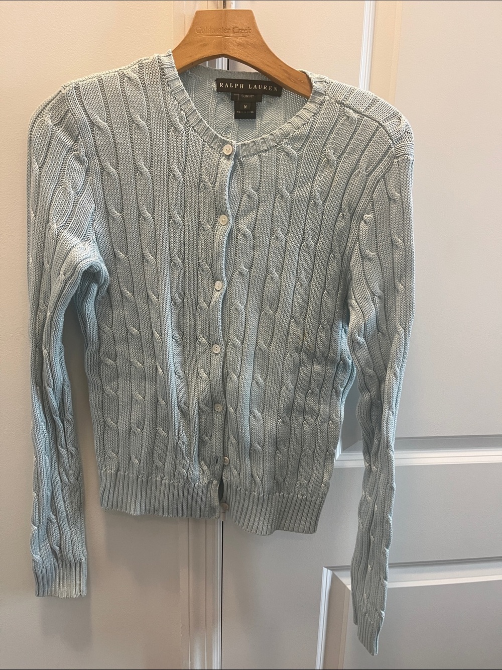 Ralph Lauren Pale Blue Cable-Knit Button-Front Cardigan